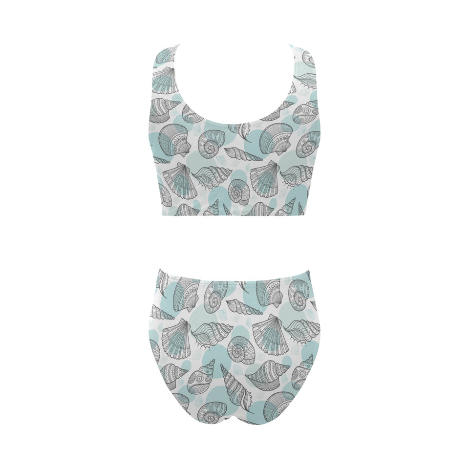 Shell polynesian tribal Chest Bowknot High Waisted Bikini Swimsuit