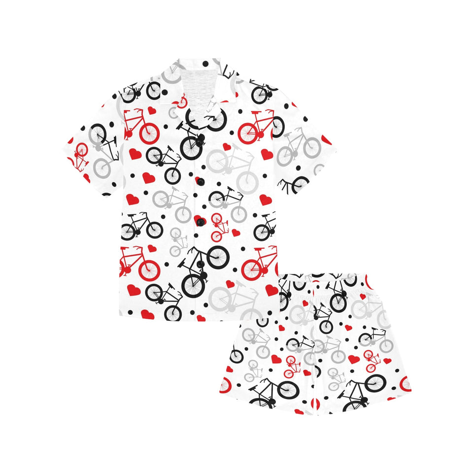 Bicycle Pattern Print Design 04 Kids' Boys' Girls' V-Neck Short Pajama Set