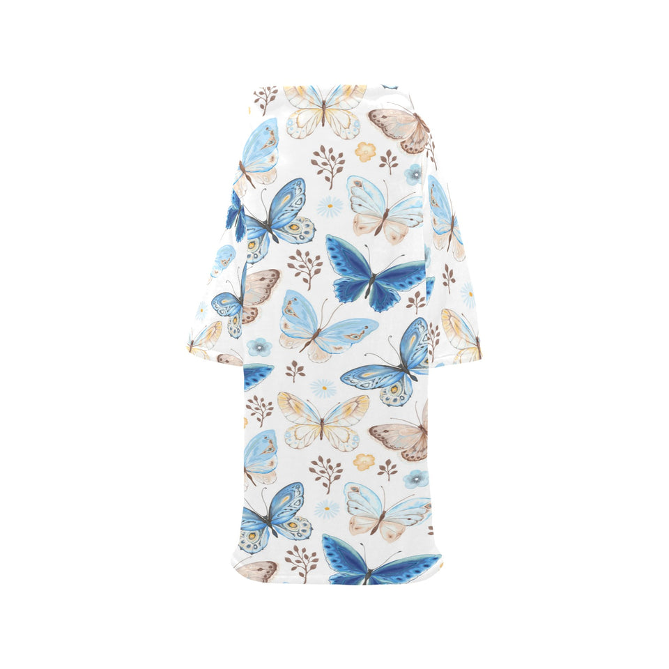 blue butterfly pattern Blanket Robe with Sleeves
