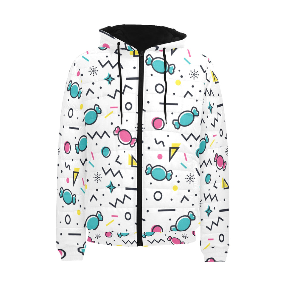 Candy design pattern Men's Padded Hooded Jacket