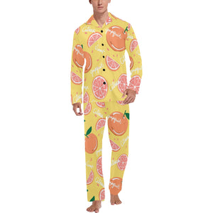 Grapefruit yellow background Men's Long Pajama Set