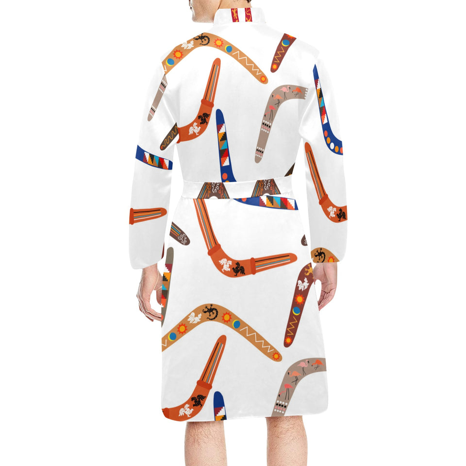 Boomerang Australian aboriginal ornament pattern Men's Long Sleeve Belted Night Robe