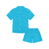 Airplane destinations blue background Kids' Boys' Girls' V-Neck Short Pajama Set