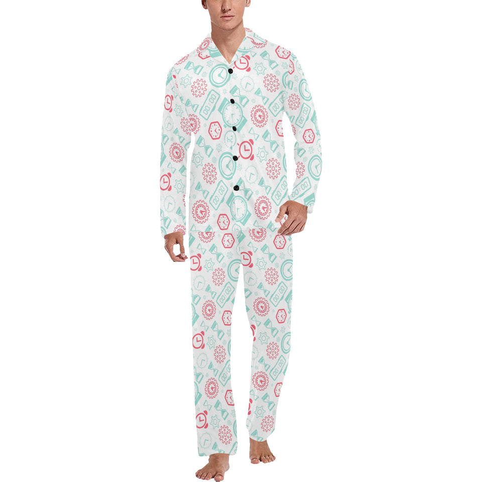 Clock time pattern blackground Men's Long Pajama Set