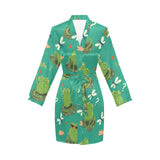 Cute frog dragonfly design pattern Women's Long Sleeve Belted Night Robe