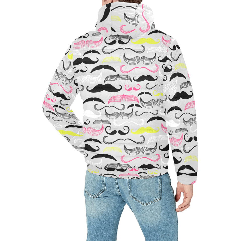 Mustache Beard Pattern Print Design 02 Men's Padded Hooded Jacket