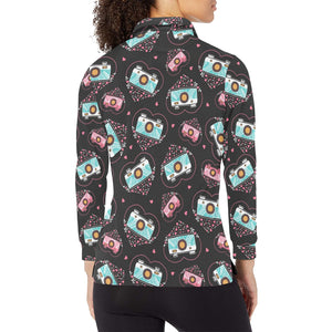 Camera Pattern Print Design 04 Women's Long Sleeve Polo Shirt