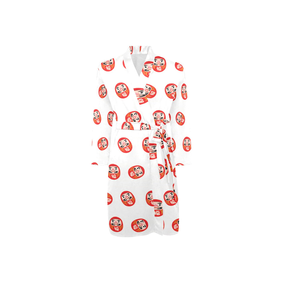 Daruma japanese wooden doll pattern Men's Long Sleeve Belted Night Robe