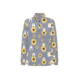 Cute hamster sunflower pattern background Women's Long Sleeve Polo Shirt