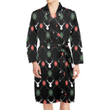 Deer Christmas new year pattern argyle Men's Long Sleeve Belted Night Robe