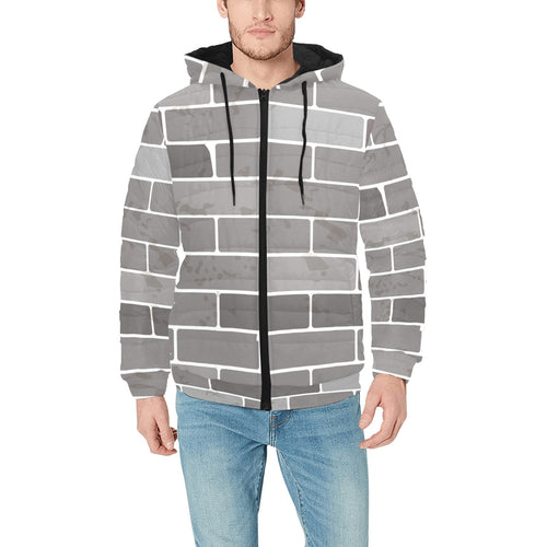 Brick Printed Pattern Print Design 05 Men's Padded Hooded Jacket