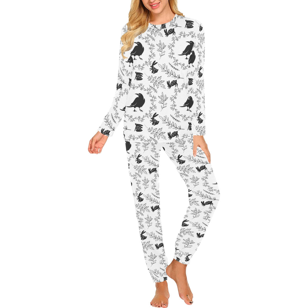 Crows floral wreath rabbit pattern Women's All Over Print Pajama Set