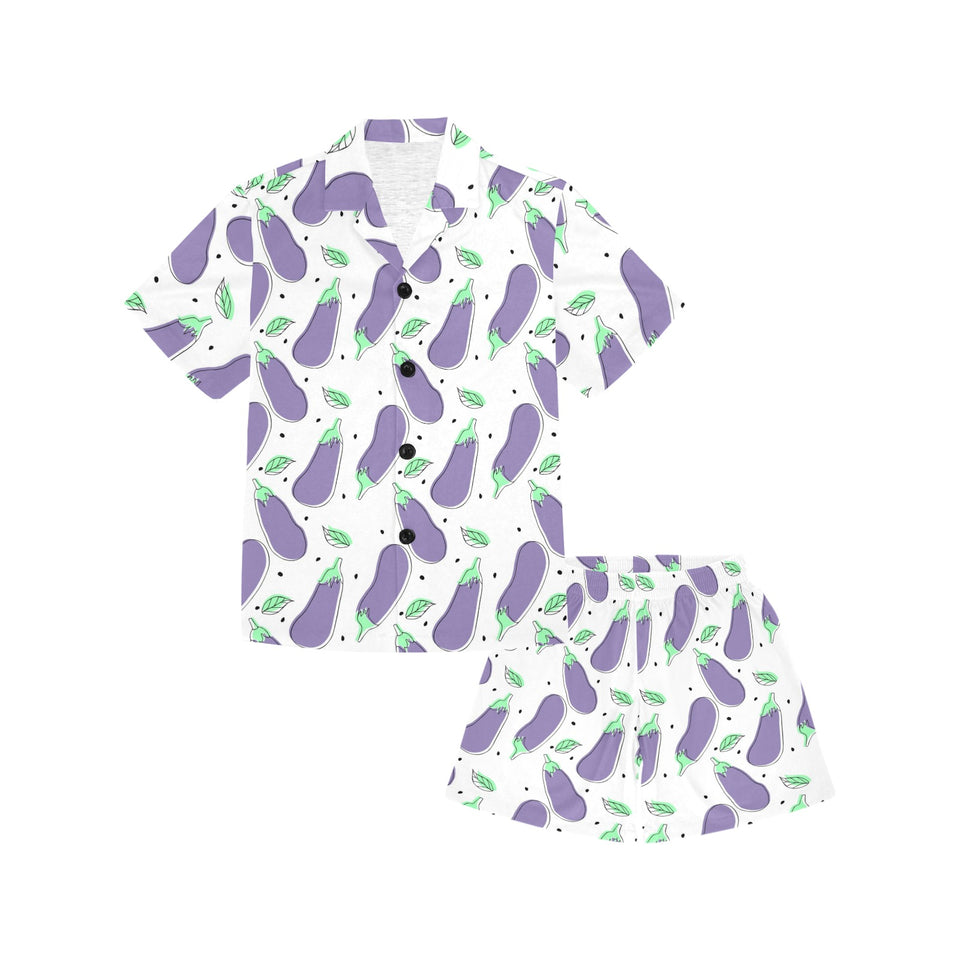 Eggplant Pattern Print Design 05 Kids' Boys' Girls' V-Neck Short Pajama Set