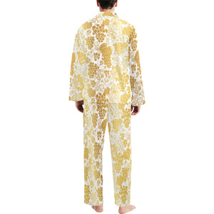 Gold grape pattern Men's Long Pajama Set