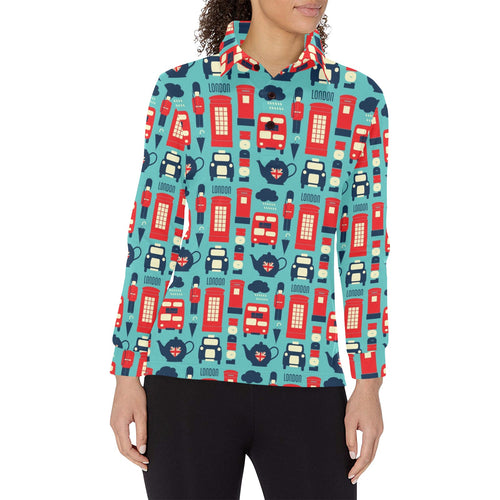 British Pattern Print Design 04 Women's Long Sleeve Polo Shirt