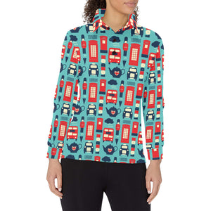 British Pattern Print Design 04 Women's Long Sleeve Polo Shirt