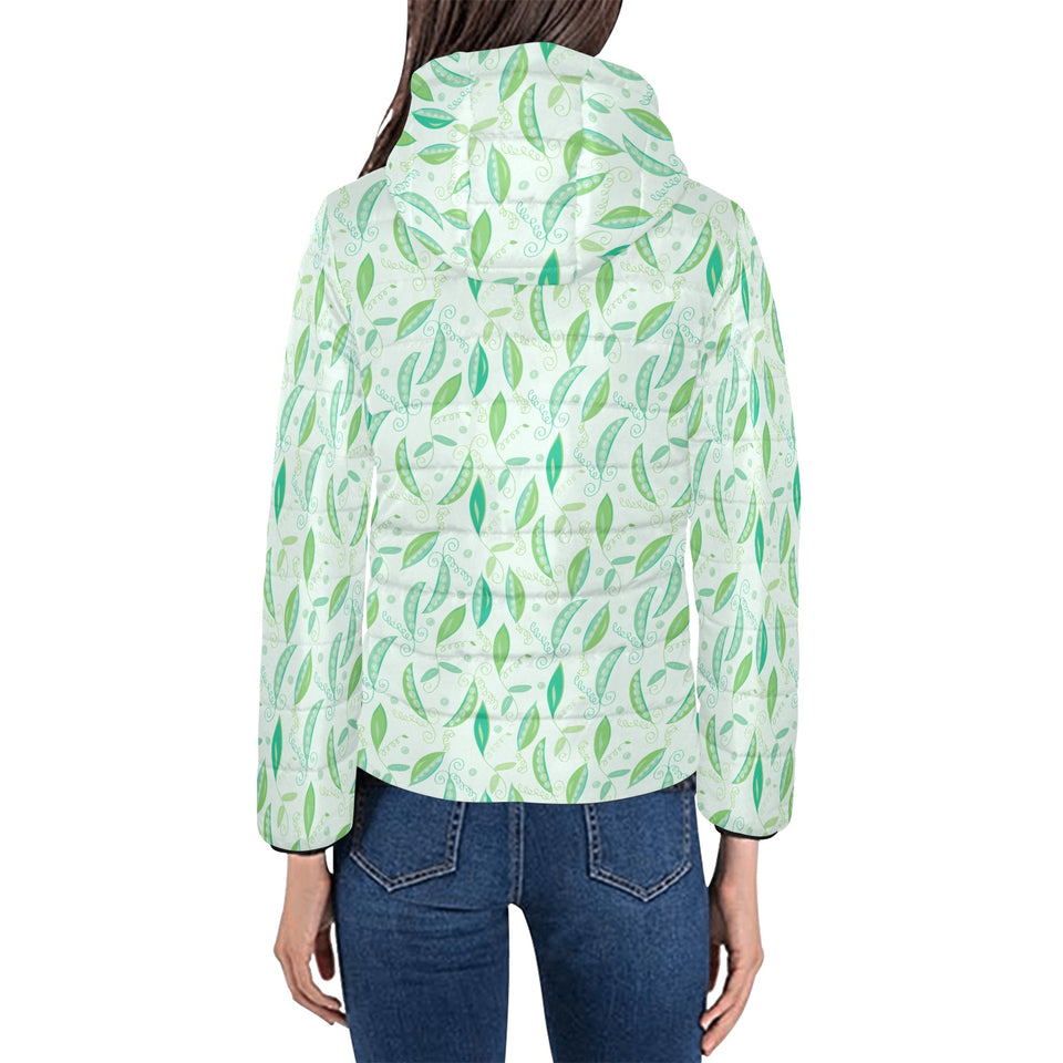 Green Peas Pattern Print Design 01 Women's Padded Hooded Jacket