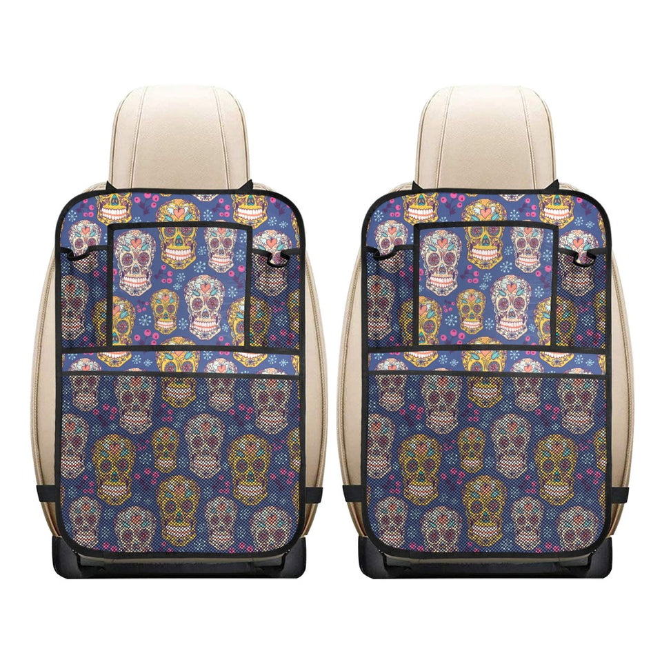 Sugar skull flower pattern Car Seat Back Organizer