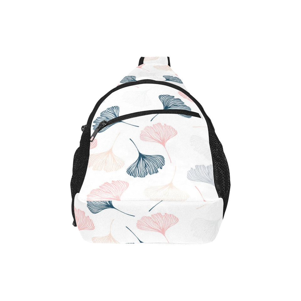Black Gray Cream coral ginkgo leaves pattern All Over Print Chest Bag