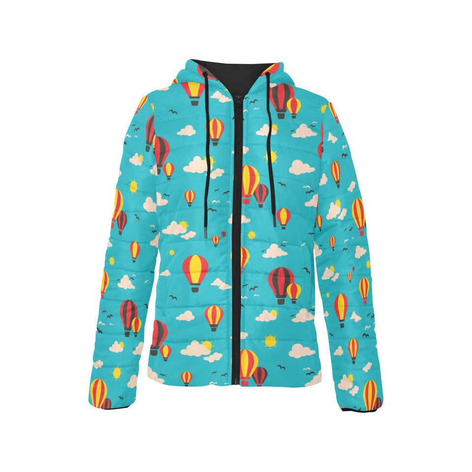 Hot Air Balloon Sky Pattern Women's Padded Hooded Jacket