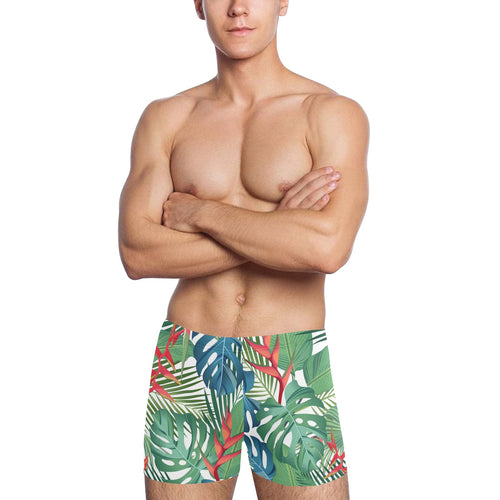 heliconia palm and monstera leaves pattern Men's Swimming Trunks