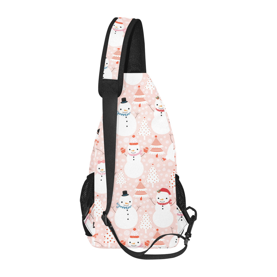 Cute snowman christmas tree snowpink background All Over Print Chest Bag