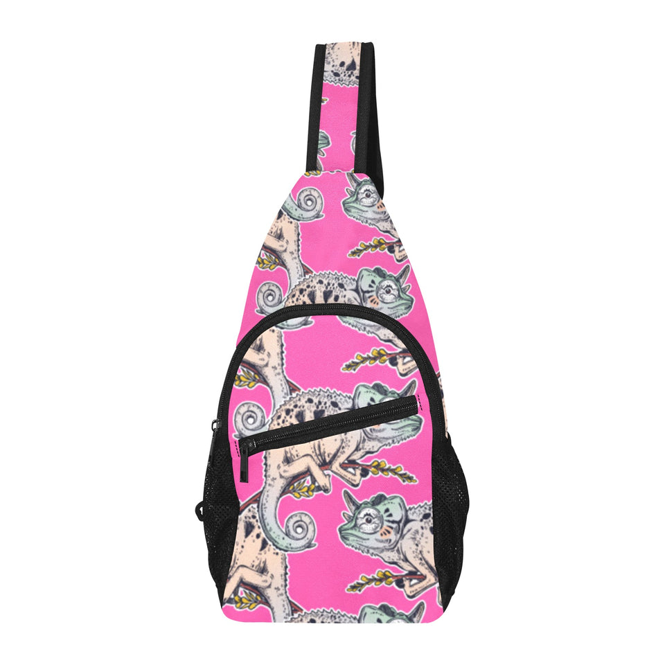 Chameleon lizard pattern pink background All Over Print Chest Bag