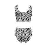Crow dark floral pattern Chest Bowknot High Waisted Bikini Swimsuit