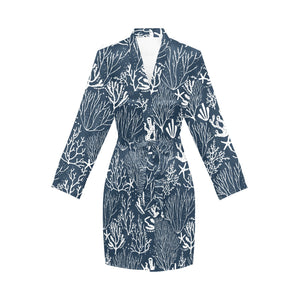 Coral Reef Pattern Print Design 05 Women's Long Sleeve Belted Night Robe
