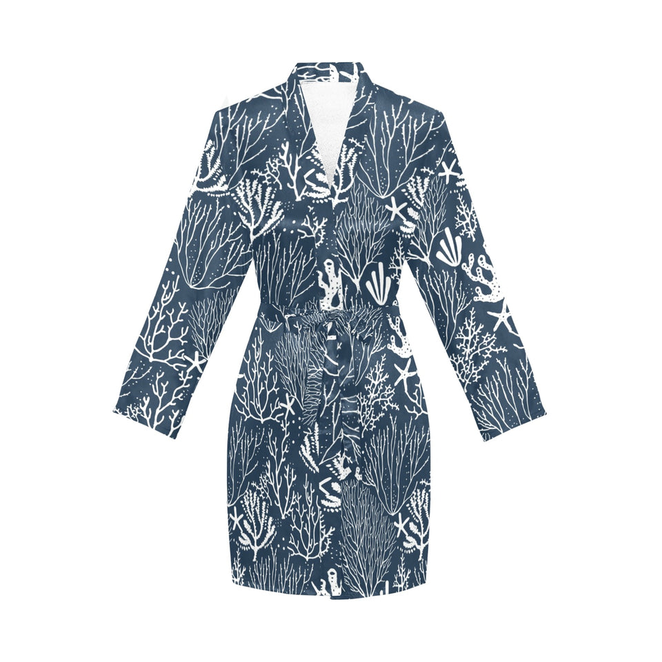 Coral Reef Pattern Print Design 05 Women's Long Sleeve Belted Night Robe