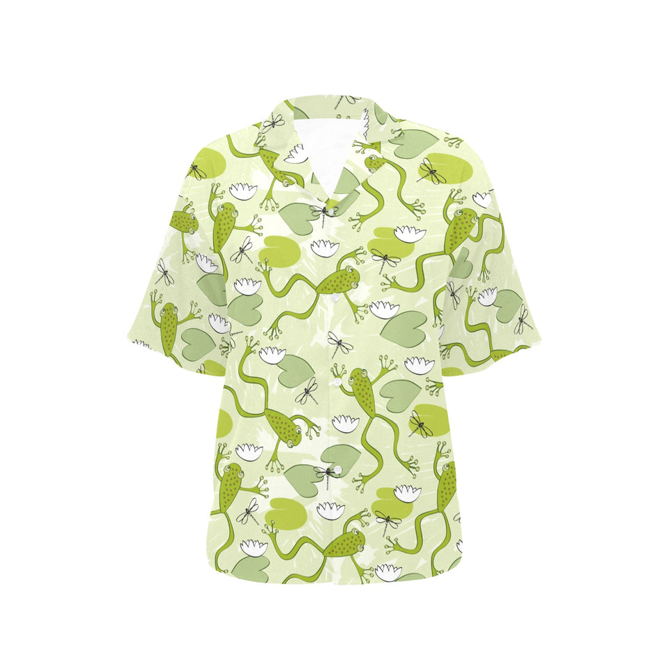 Cute frog dragonfly pattern Women's All Over Print Hawaiian Shirt