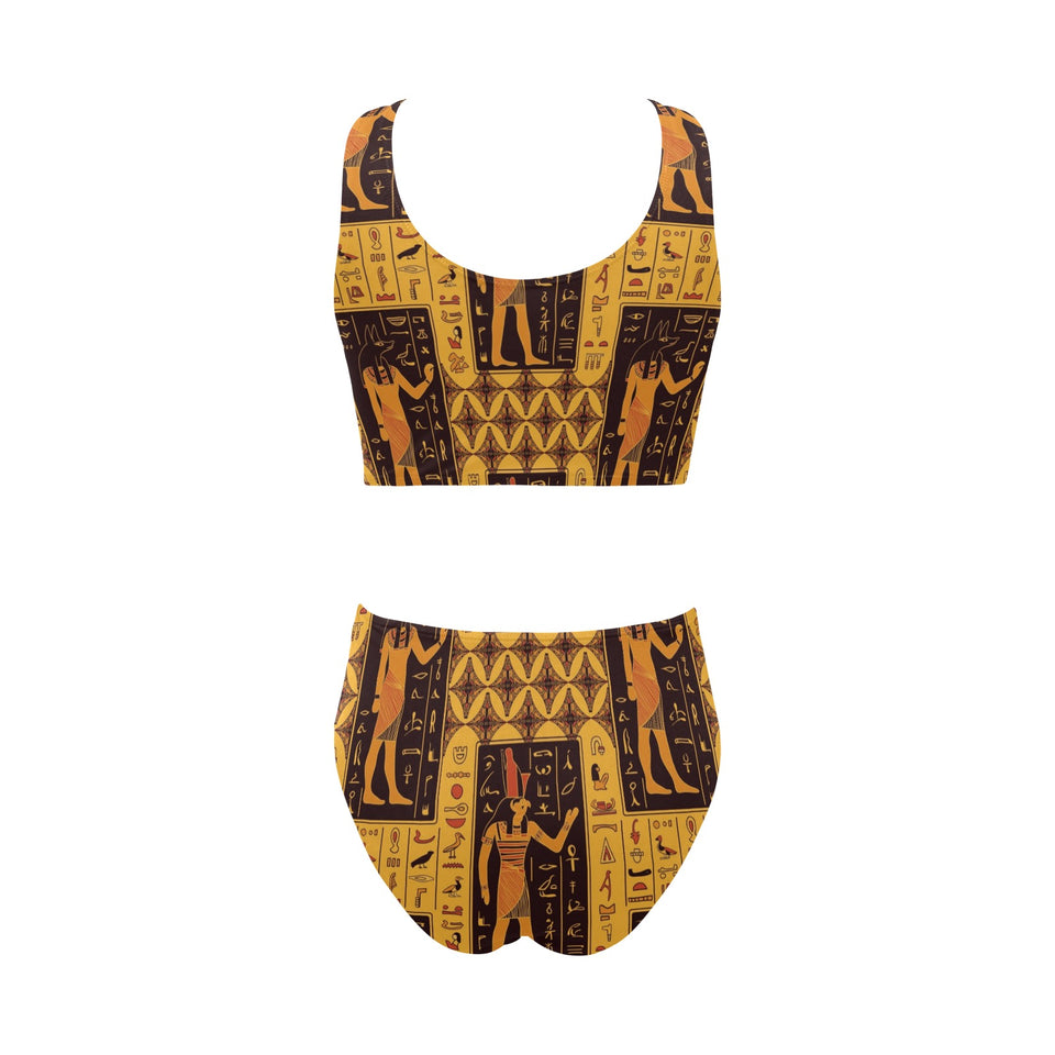 Egypt Hieroglyphics Pattern Print Design 05 Chest Bowknot High Waisted Bikini Swimsuit