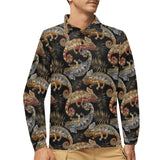 Chameleon lizard tropical leaves palm tree Men's Long Sleeve Polo Shirt