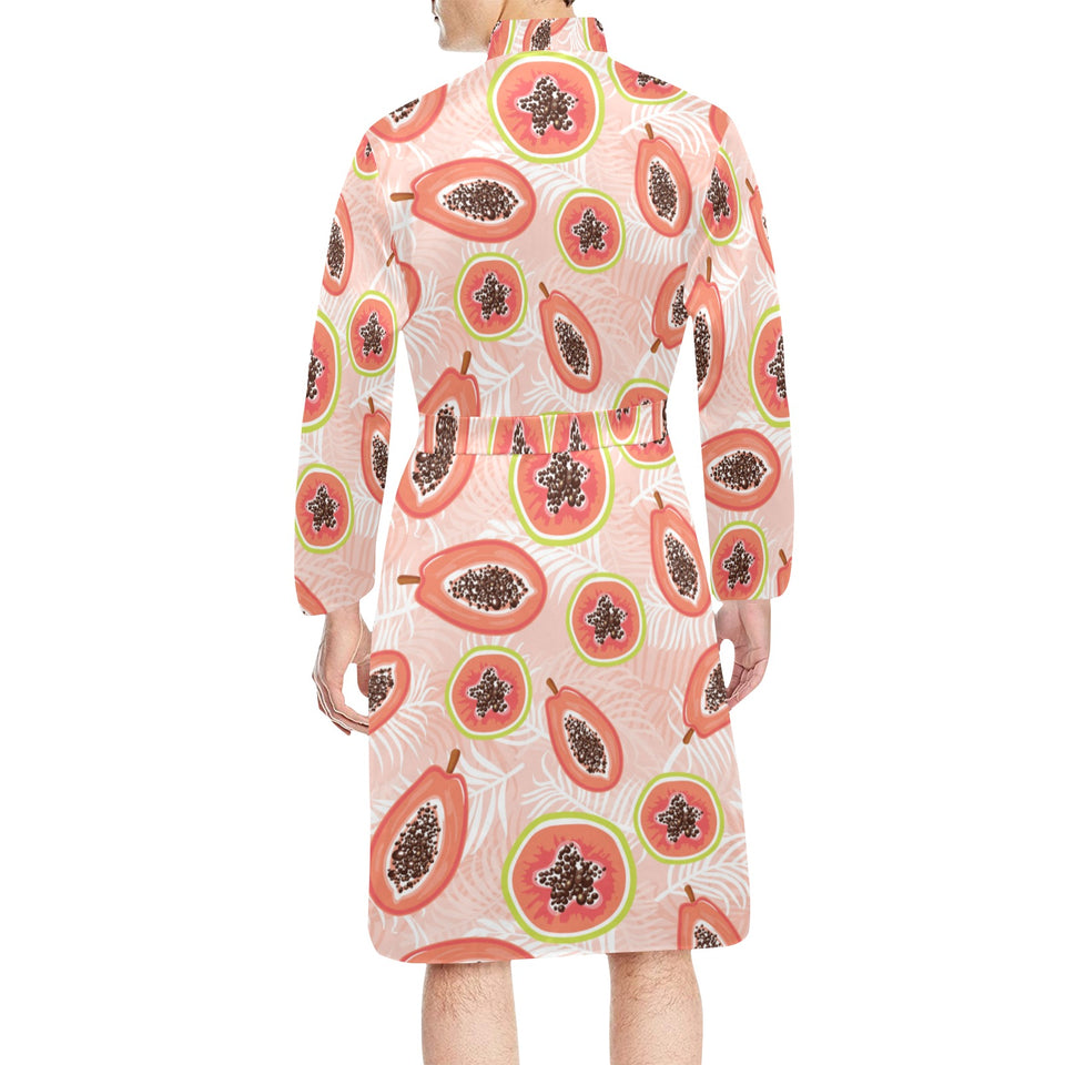 papaya leaves pattern Men's Long Sleeve Belted Night Robe