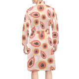papaya leaves pattern Men's Long Sleeve Belted Night Robe
