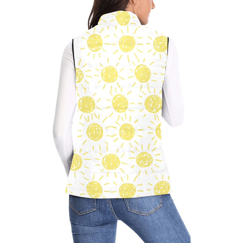 hand drawn sun pattern Women's Padded Vest