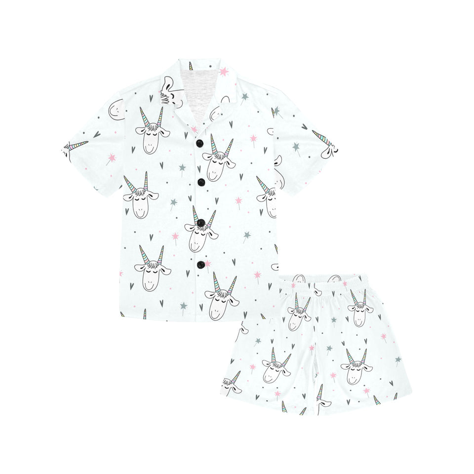 Cute goat design pattern Kids' Boys' Girls' V-Neck Short Pajama Set