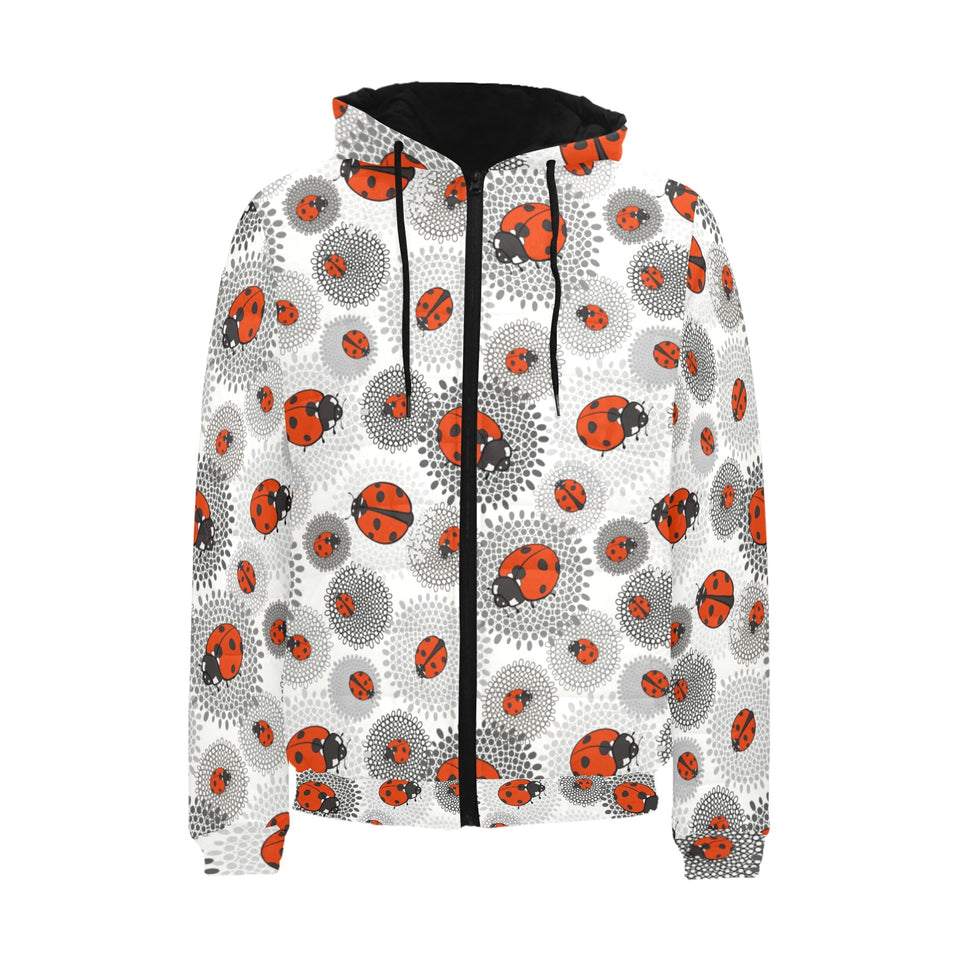 Ladybug Pattern Print Design 05 Men's Padded Hooded Jacket
