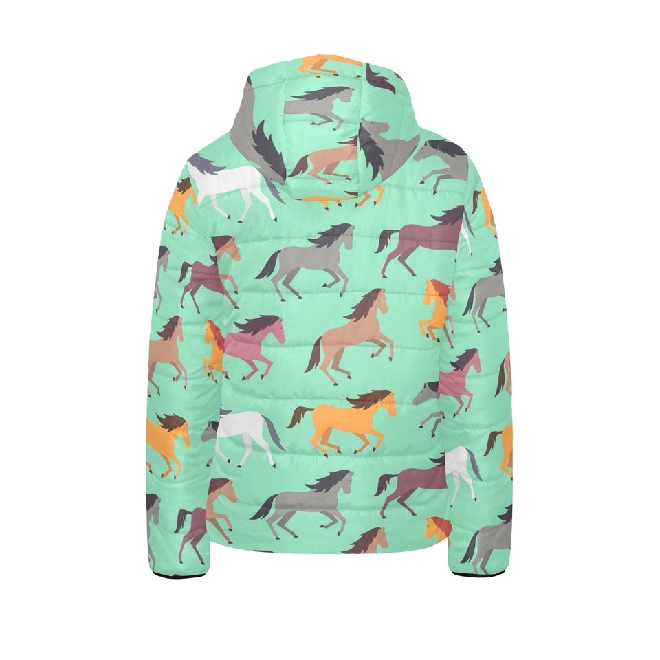 Colorful horses pattern Kids' Boys' Girls' Padded Hooded Jacket