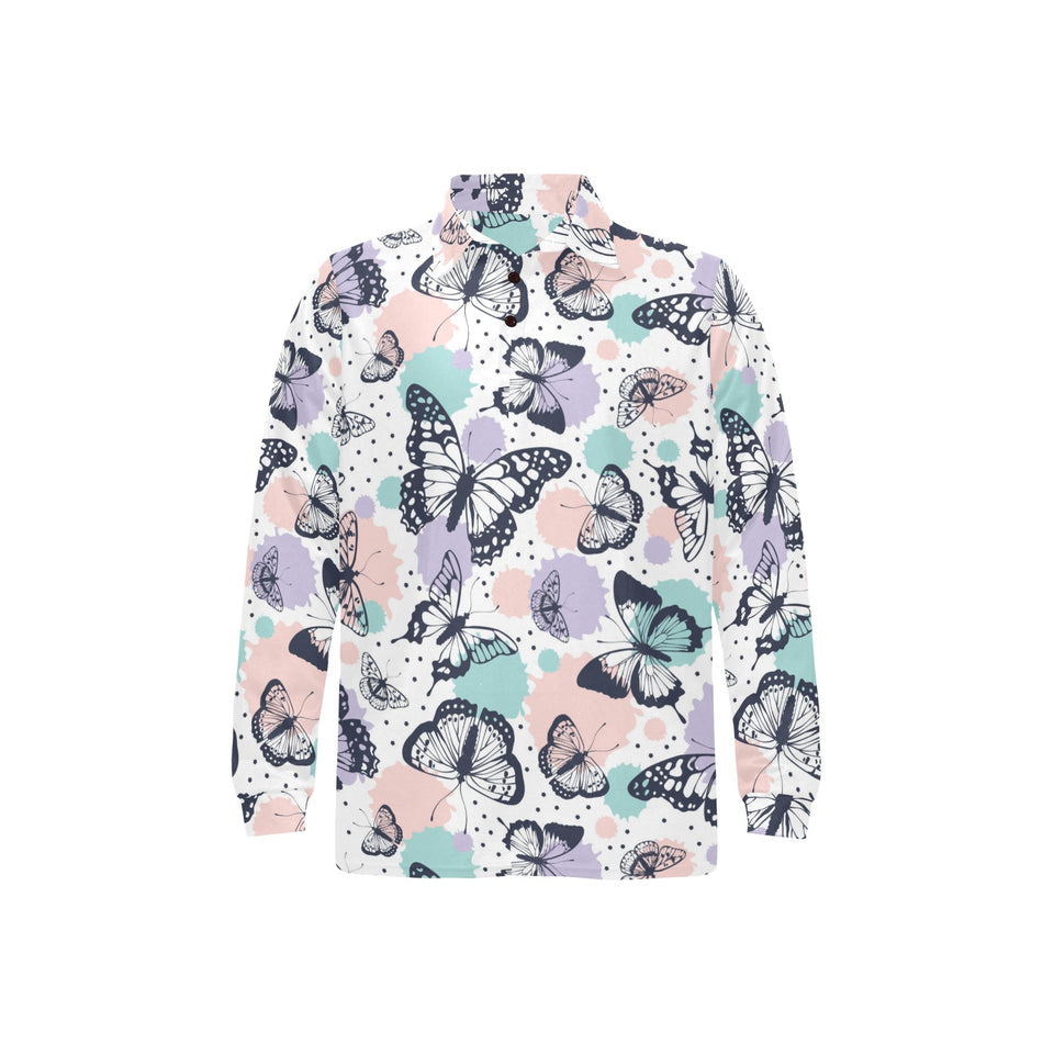 Butterfly pattern Men's Long Sleeve Polo Shirt
