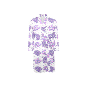 Hedgehog Pattern Print Design 05 Men's Long Sleeve Belted Night Robe