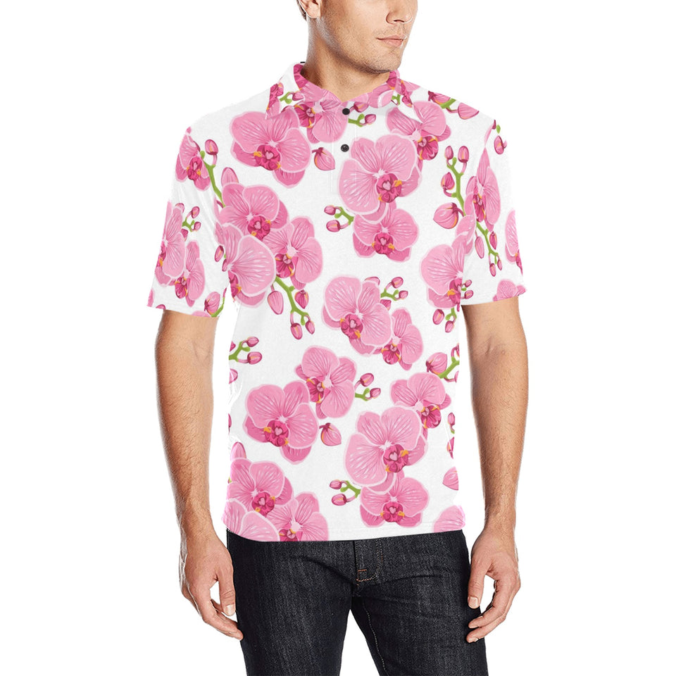 pink purple orchid pattern background Men's All Over Print Polo Shirt