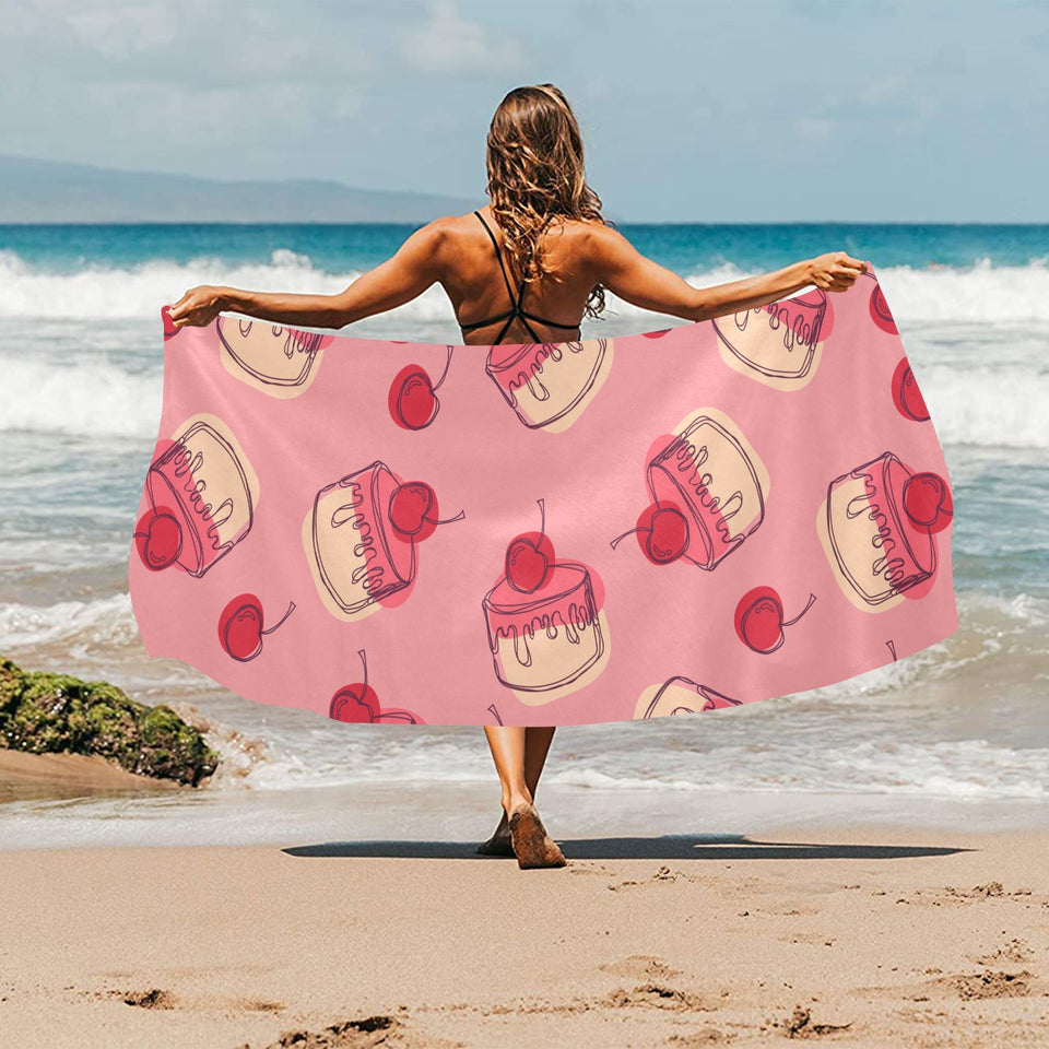 Cake cherry pattern Beach Towel