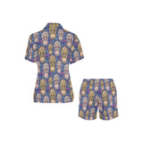 Sugar skull flower pattern Women's V-Neck Short Pajama Set