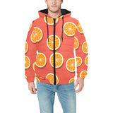 Oranges pattern red background Men's Padded Hooded Jacket