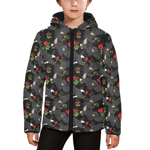 Eagle Pattern Print Design 04 Kids' Boys' Girls' Padded Hooded Jacket