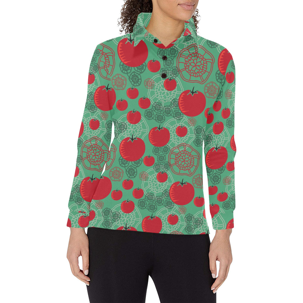 Tomato design pattern Women's Long Sleeve Polo Shirt