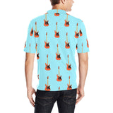 electric guitar pattern light blue background Men's All Over Print Polo Shirt