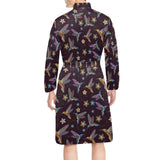 Hummingbird Pattern Print Design 04 Men's Long Sleeve Belted Night Robe