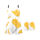 French fries white paper box pattern Chest Sexy Pleated Two Piece Swim Dress